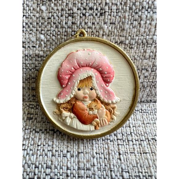 Vintage Anri Italy Sarah Kay Ornaments Girl with Kitten Waiting for Mother - Picture 1 of 3